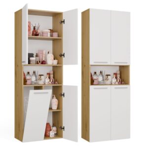 Szafka Łazienkowa NEL 1K DK Regał Słupek z Koszem Na Pranie DĄB ARTISAN / BIEL