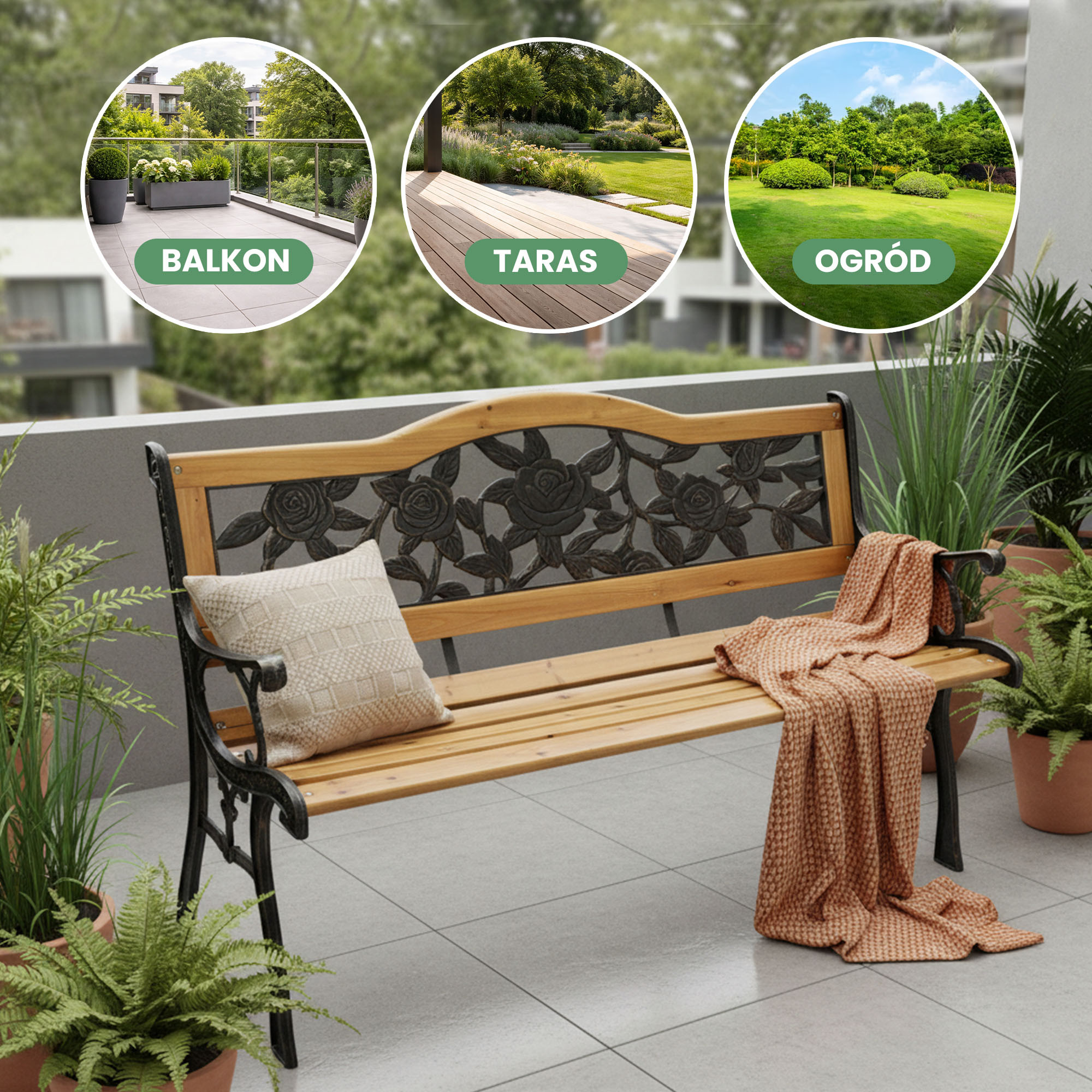 ŁAWKA OGRODOWA ROSA CZARNA / NATURALNE DREWNO - obrazek 2