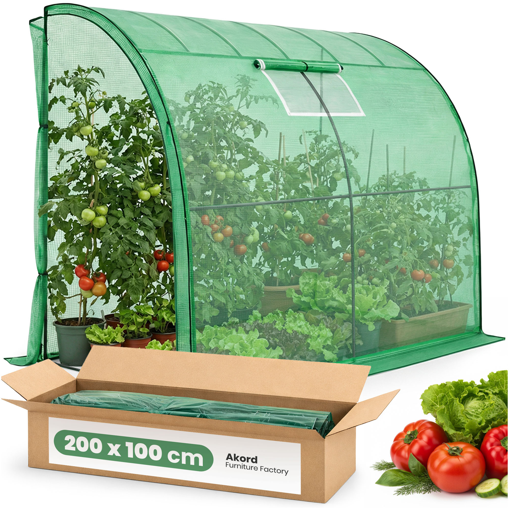 Szklarnia ogrodowa foliowa przyścienna 1 drzwi 1 okno Zielona 100x200x210 cm