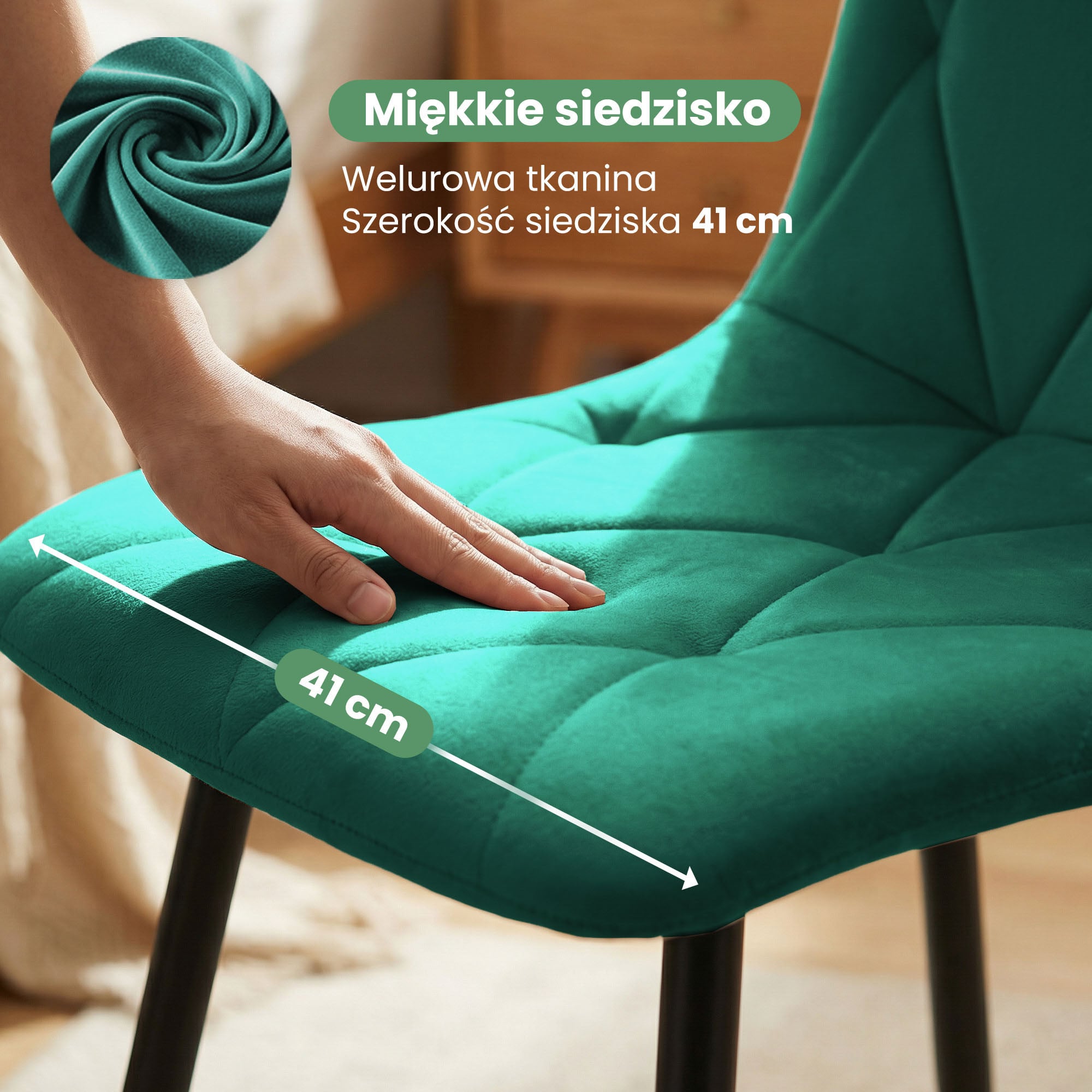 Welurowe krzesło tapicerowane pikowane Butelkowa Zieleń MILO Czarne nogi - obrazek 2