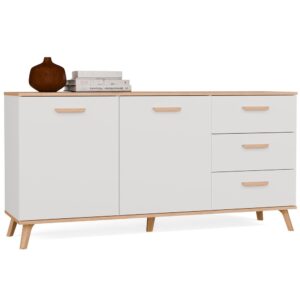 Komoda OLYMPO 2D3S BIAŁA DĄB ARTISAN Szafka 150 Cm 3 Szuflady 2 Drzwi