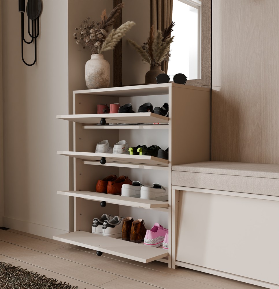 Szafka Na Buty LOKA KASZMIR BEŻ 4 Drzwi Uchylne 66 Cm do Przedpokoju - obrazek 6
