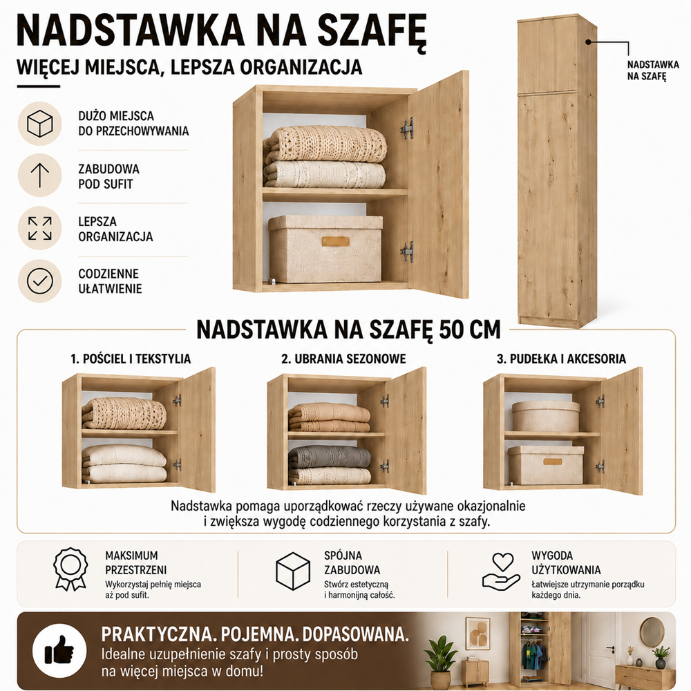 Nadstawka Na Szafę SD-50 DĄB ARTISAN Półka 50 cm Do Garderoby Pokoju - obrazek 7