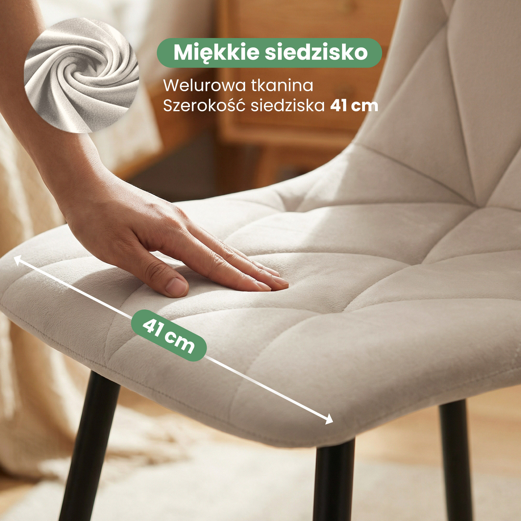 4x Welurowe krzesło tapicerowane pikowane Beżowe MILO Czarne nogi - obrazek 2