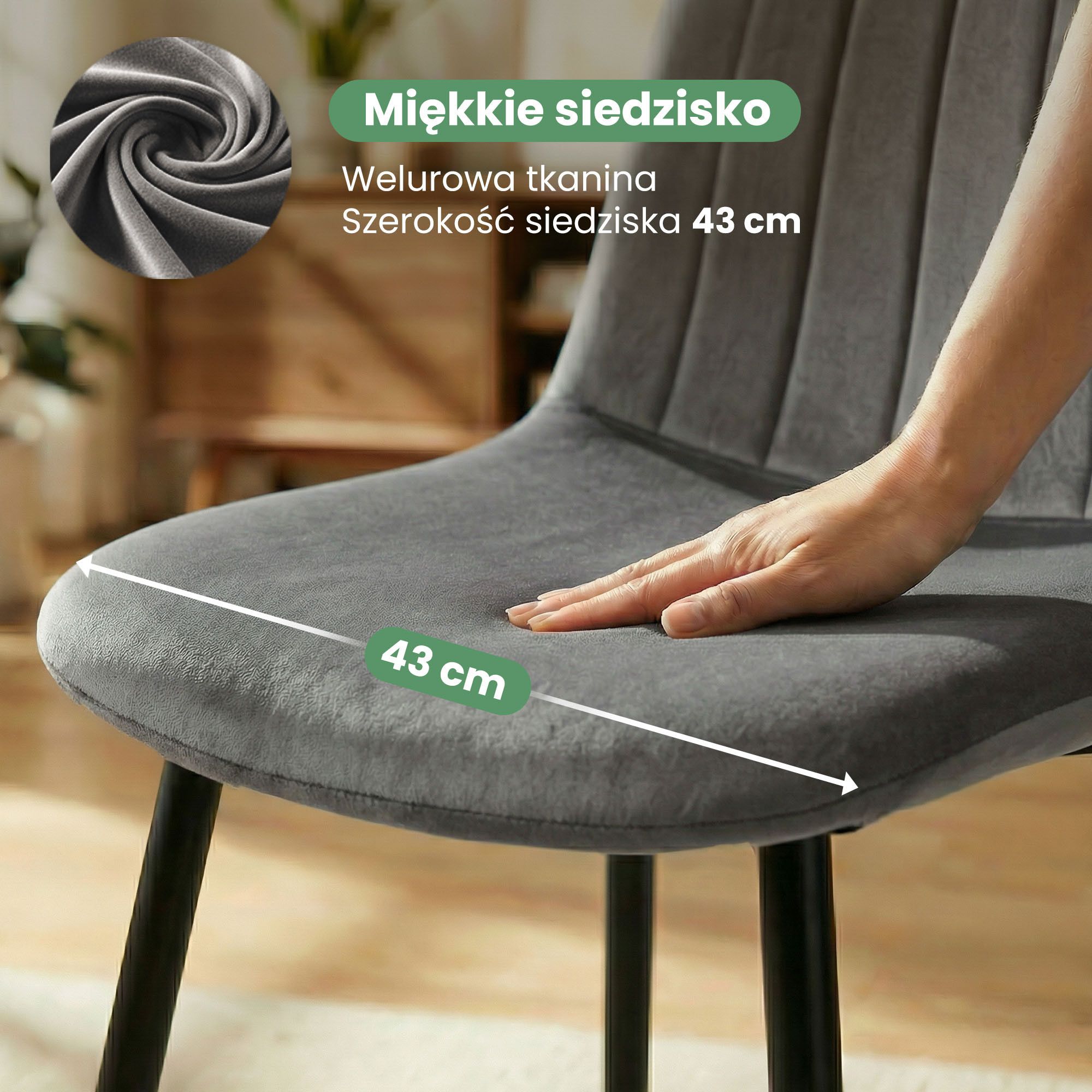 4x Welurowe krzesło tapicerowane pikowane Ciemny Grafit LUMO Czarne nogi - obrazek 2