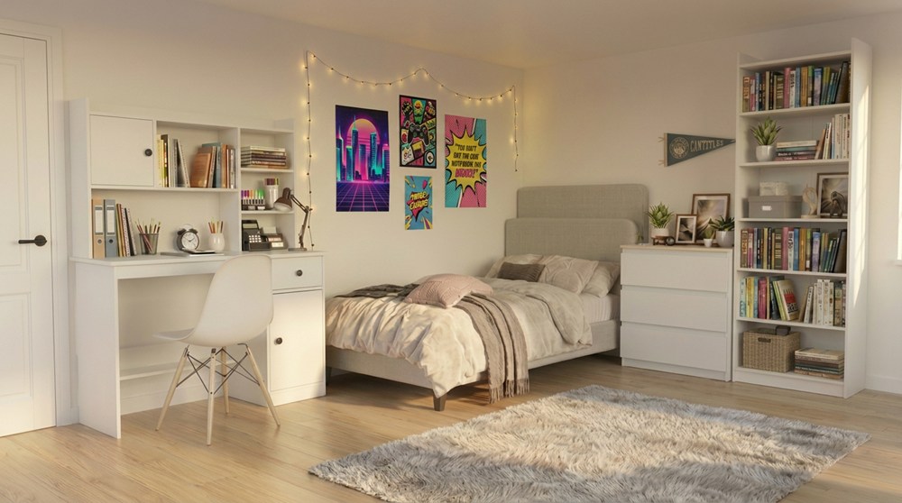 Zestaw Mebli Biurko Chester + Nadstawka 120 + Komoda M3 + Regał Rimini BIEL - obrazek 2