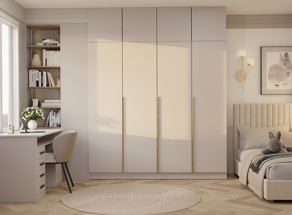 Szafa SENSO 4D Z NADSTAWKĄ Wysoka KASZMIR Drzwi Złote Uchwyty 250x200 Cm - obrazek 5