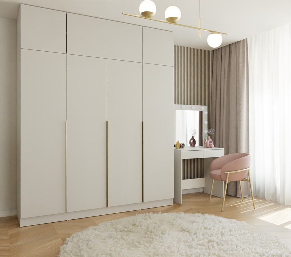 Szafa SENSO 4D Z NADSTAWKĄ Wysoka KASZMIR Drzwi Złote Uchwyty 250x200 Cm - obrazek 2