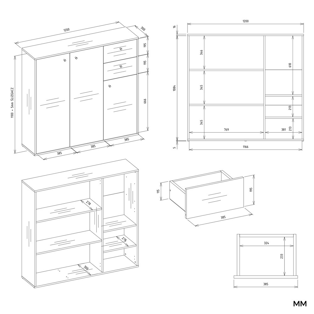 KOMODA FRAN DĄB ARTISAN 120 Cm 3 Drzwi 2 Szuflady 30 Cm Do Salonu Sypialni - obrazek 7