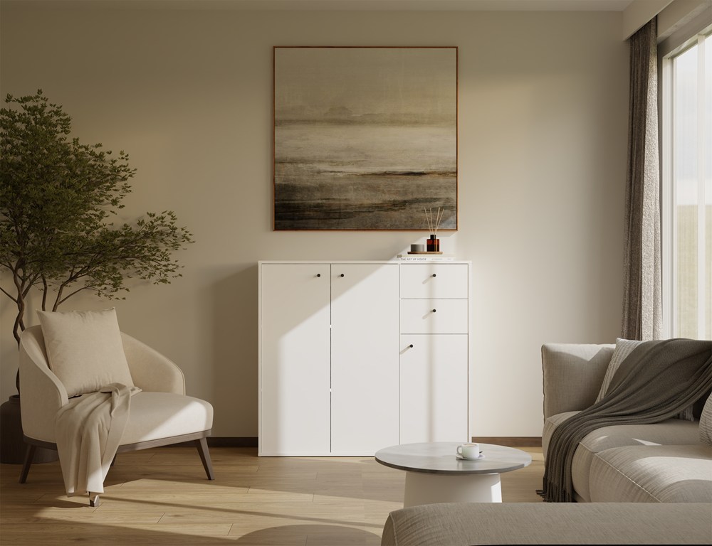 KOMODA FRAN BIAŁY 120 Cm Szafka 3 Drzwi 2 Szuflady 30 Cm Do Salonu Sypialni - obrazek 2