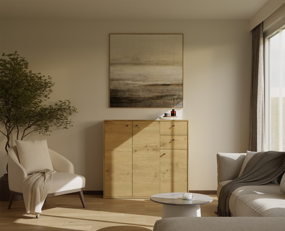 KOMODA FRAN DĄB ARTISAN 120 Cm 3 Drzwi 2 Szuflady 30 Cm Do Salonu Sypialni - obrazek 5