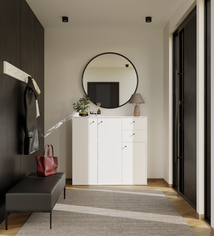 KOMODA FRAN BIAŁY 120 Cm Szafka 3 Drzwi 2 Szuflady 30 Cm Do Salonu Sypialni - obrazek 5