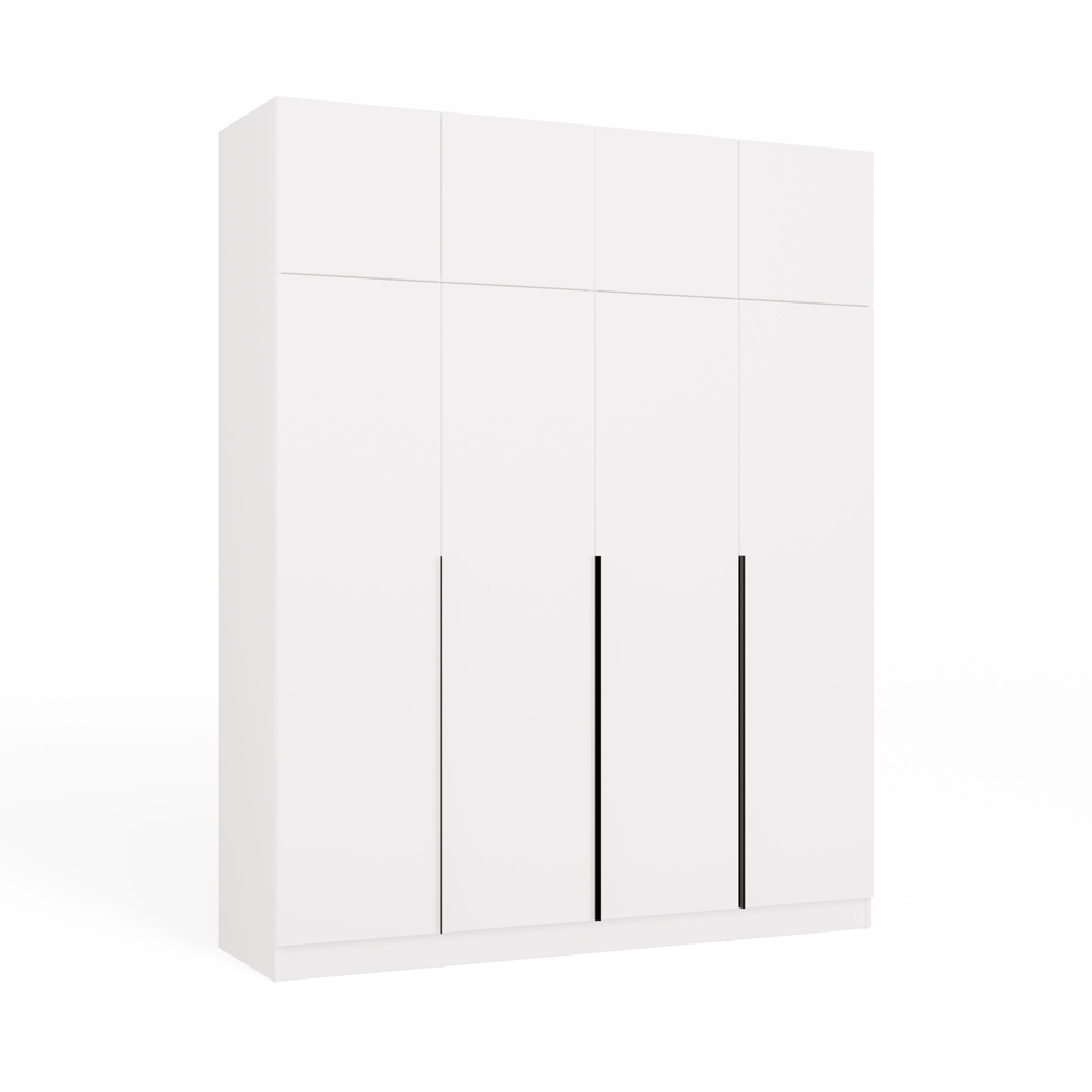 SZAFA SENSO 4D z Nadstawką Wysoka BIEL Drzwi Czarne uchwyty 250x200 Cm