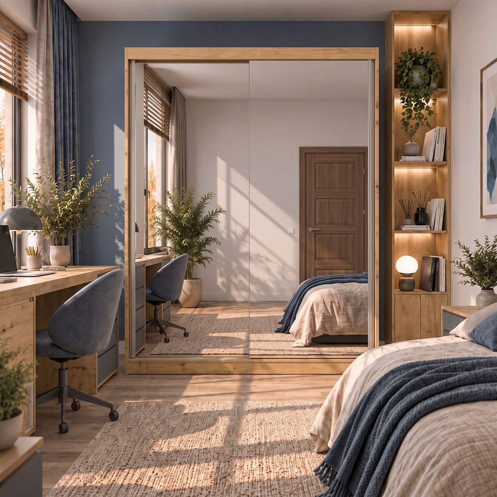 SZAFA Przesuwna IGA 160 2 Lustra DĄB ARTISAN BIEL – Nowoczesny Design - obrazek 3