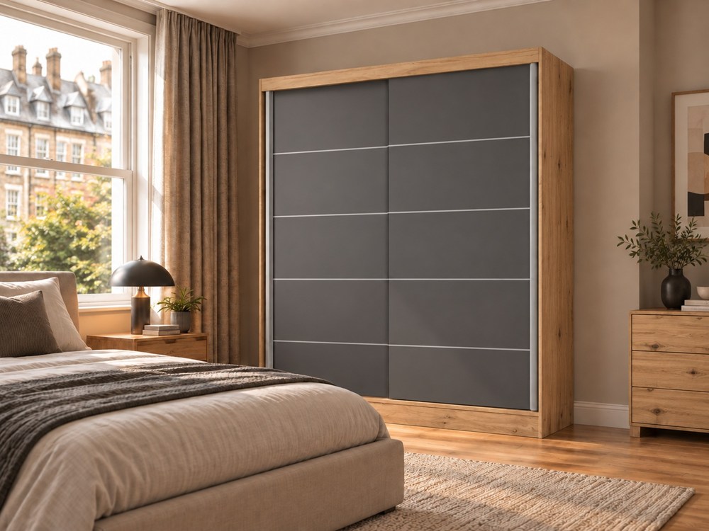 SZAFA Przesuwna IGA 160 CM Szprosy DĄB ARTISAN ANTRACYT Stylowa i Funkcjonalna - obrazek 4
