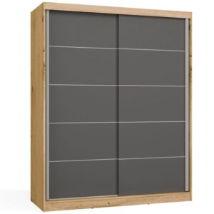 SZAFA Przesuwna IGA 160 CM Szprosy DĄB ARTISAN ANTRACYT Stylowa i Funkcjonalna