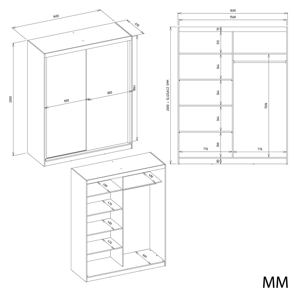 SZAFA Przesuwna IGA 160 2 Lustra DĄB ARTISAN ANTRACYT – Nowoczesny Design - obrazek 4