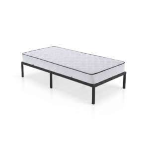 Łóżko Metalowe 90x190 cm z Materacem Łóżko Gościnne Składane Metalowy Stelaż i Rama Czarne 6 nóżek 10 listew