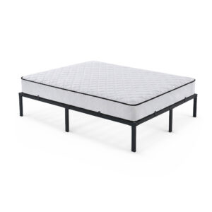 Łóżko Metalowe 140x190 cm z Materacem Łóżko Gościnne Składane Metalowy Stelaż i Rama Czarne 9 nóżek 20 listew