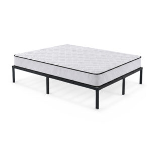 Łóżko Metalowe 140x200 cm z Materacem Łóżko Gościnne Składane Metalowy Stelaż i Rama Czarne 9 nóżek 20 listew
