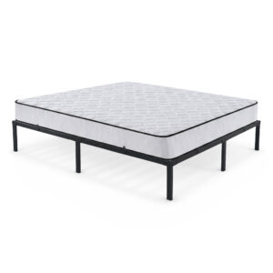 Łóżko Metalowe 160x200 cm z Materacem Łóżko Gościnne Składane Metalowy Stelaż i Rama Czarne 9 nóżek 20 listew