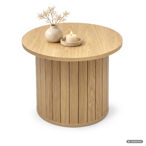 Stolik kawowy NUBO Naturalne Drewno 48 cm okrągły ryflowany 48x48x42 cm