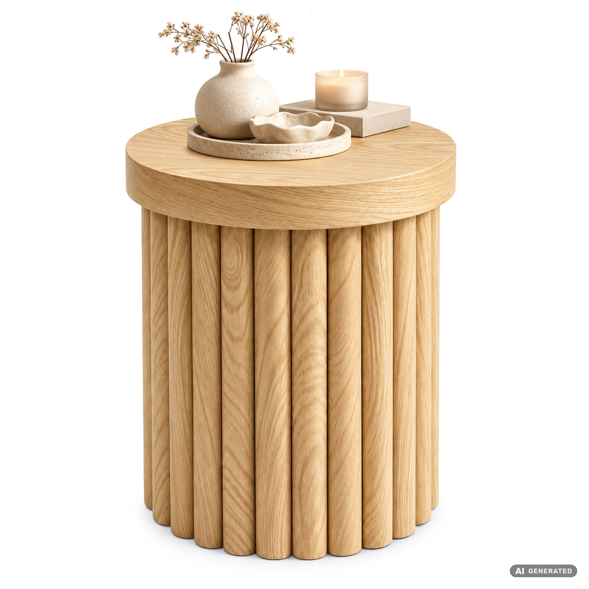 Stolik kawowy TINO Naturalne Drewno 40 cm okrągły na ryflowanej podstawie 40x40x49 cm