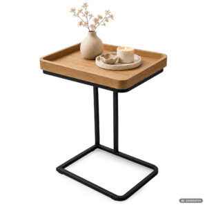 Stolik pomocniczy loftowy HYGGO Naturalne Drewno 40 cm prostokątny czarne nogi 40x30x60 cm
