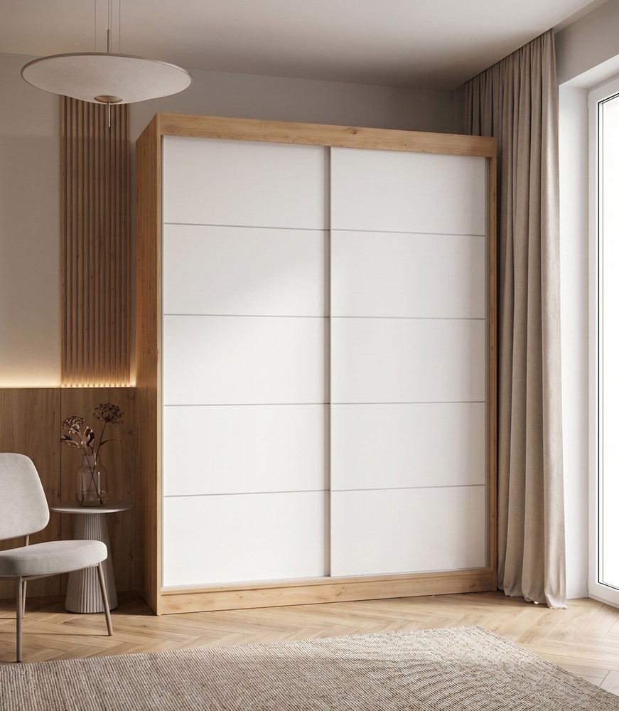 SZAFA Przesuwna IGA 160 CM Szprosy BIEL DĄB ARTISAN Stylowa i Funkcjonalna - obrazek 3